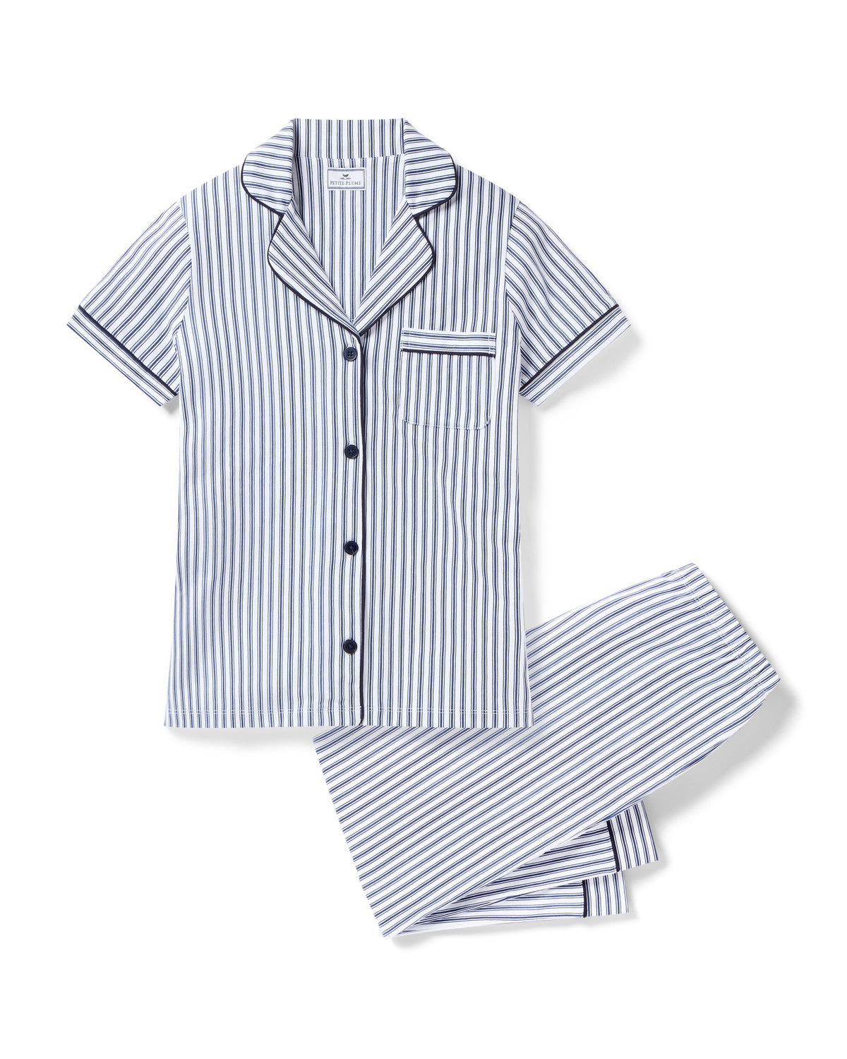 Women’s Pima Pajama Crop Set in Navy French Ticking