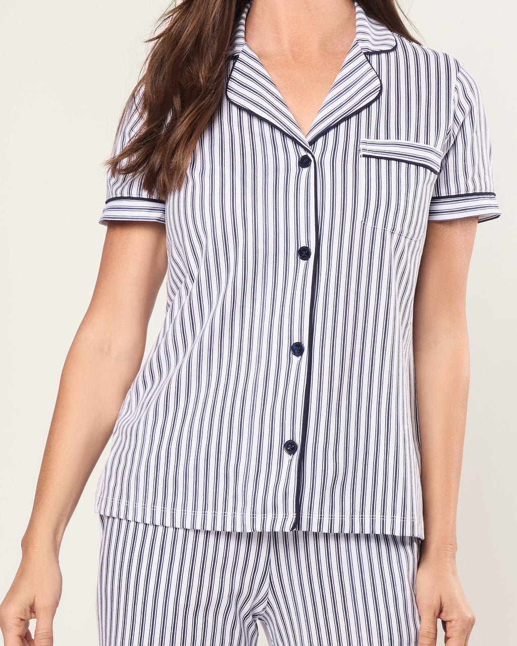 Women’s Pima Pajama Crop Set in Navy French Ticking