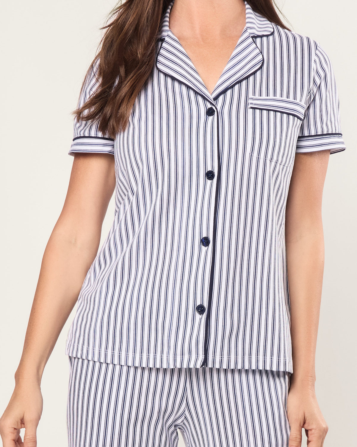Women’s Pima Pajama Crop Set in Navy French Ticking