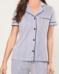 Women’s Pima Pajama Crop Set in Navy French Ticking