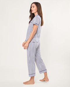 Women’s Pima Pajama Crop Set in Navy French Ticking