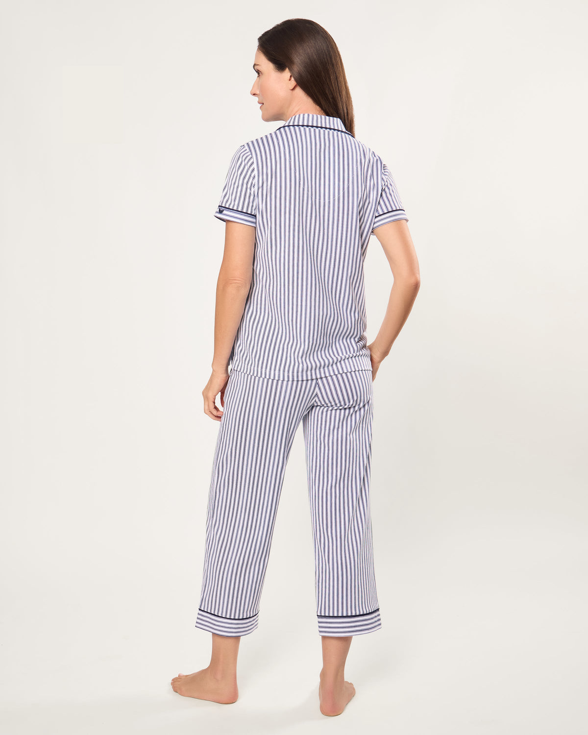 Women’s Pima Pajama Crop Set in Navy French Ticking