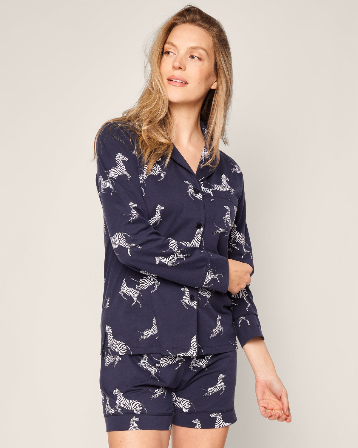 Women’s Pima Long Sleeve Short Set in Zèbre de Nuit