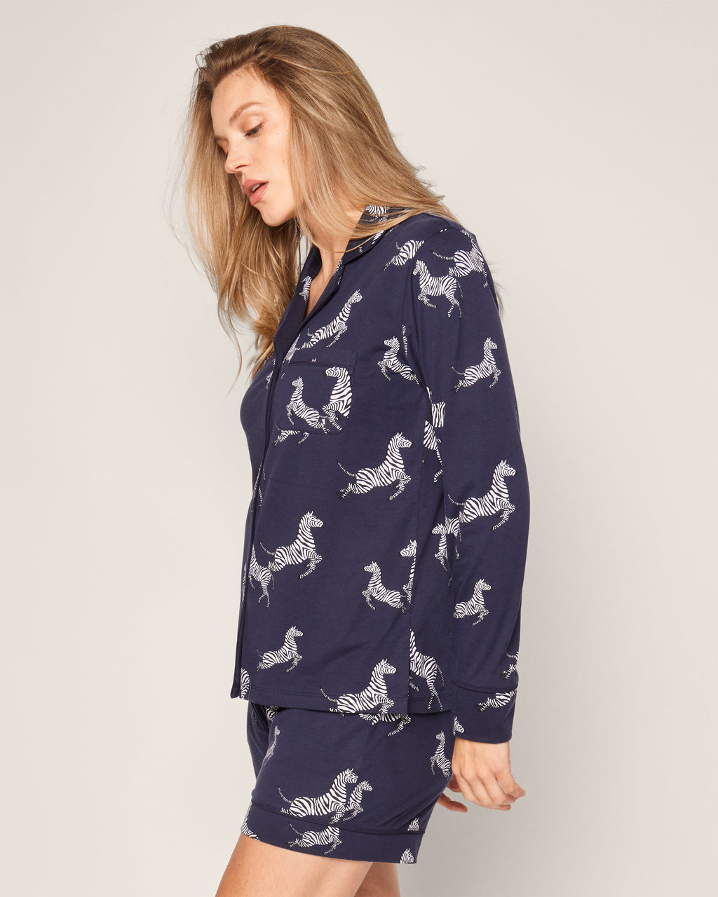 Women’s Pima Long Sleeve Short Set in Zèbre de Nuit