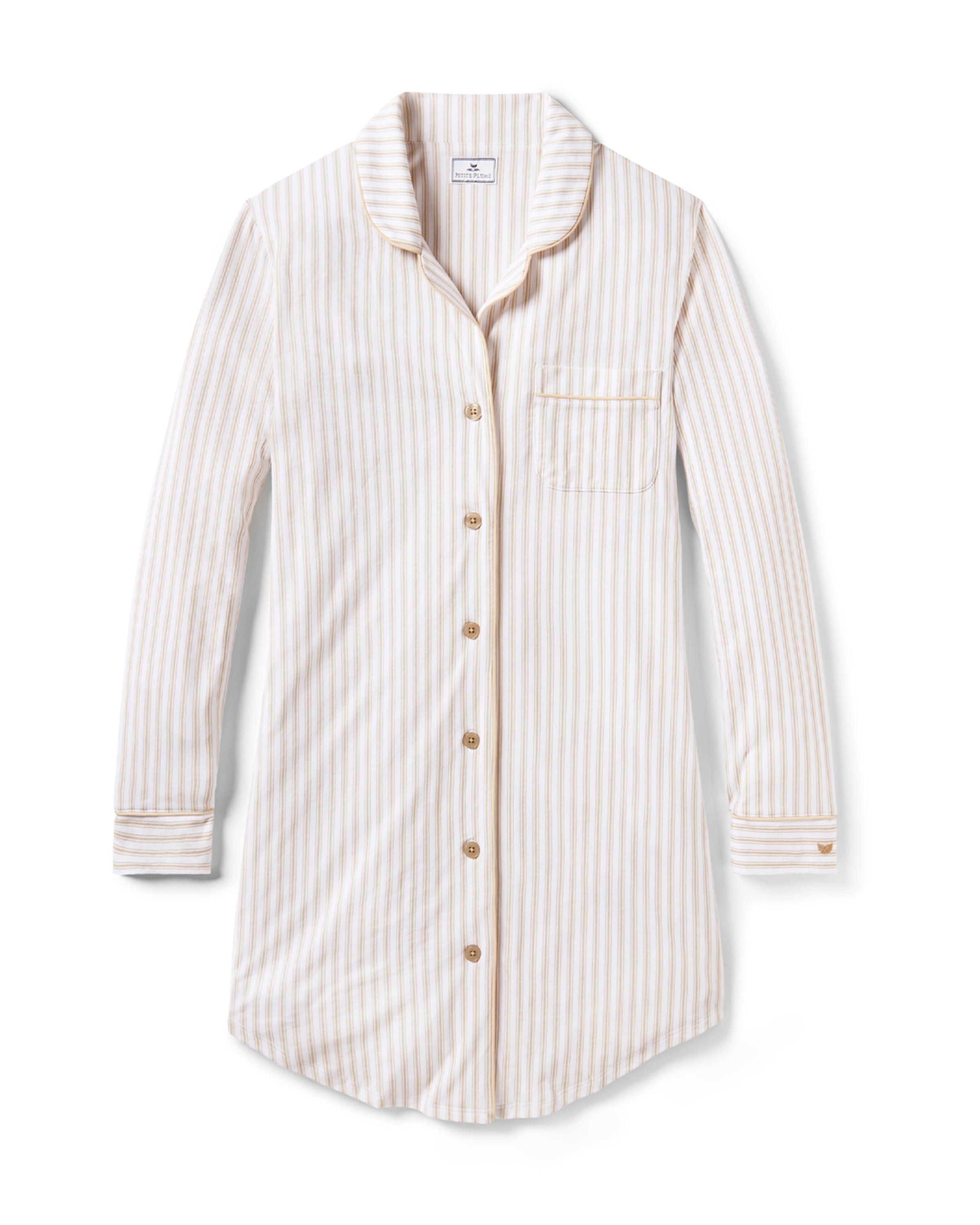 Women’s Pima Nightshirt in Camel Ticking