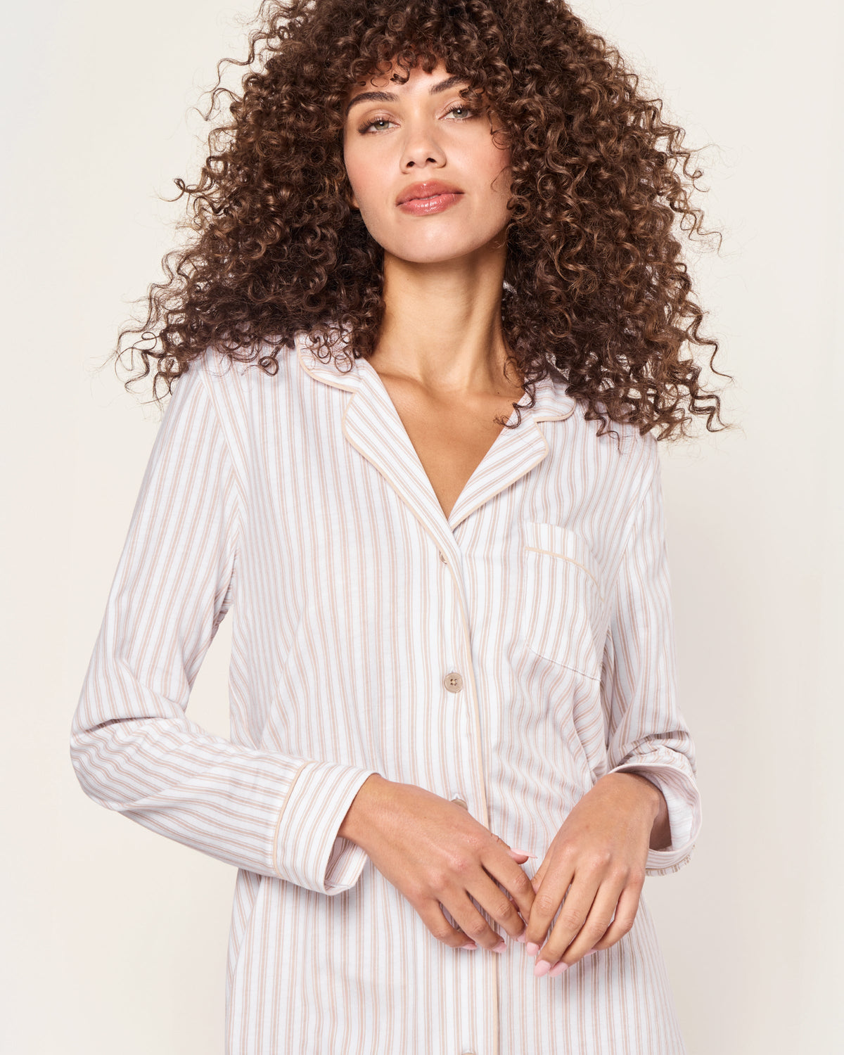 Women’s Pima Nightshirt in Camel Ticking