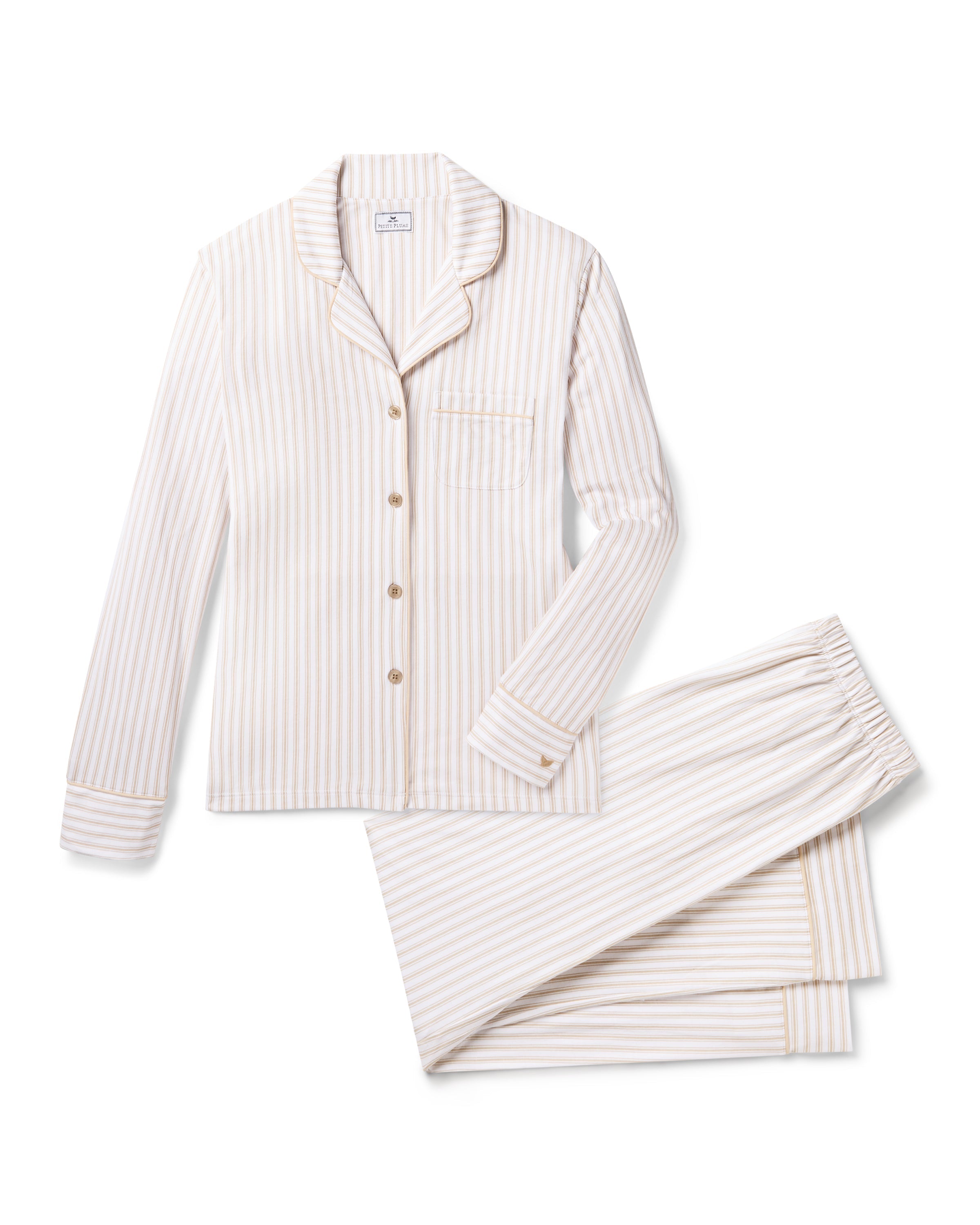Women’s Pima Pajama Set in Camel Ticking