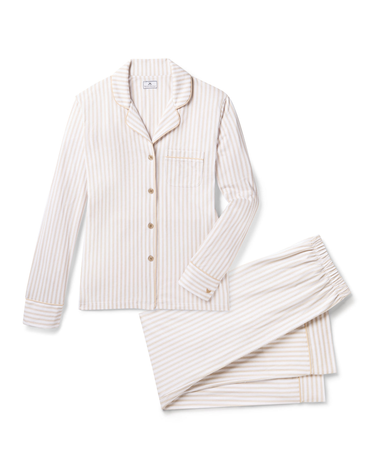 Women’s Pima Pajama Set in Camel Ticking
