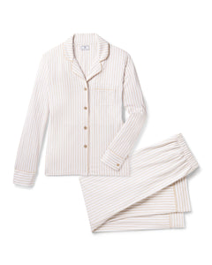Women’s Pima Pajama Set in Camel Ticking