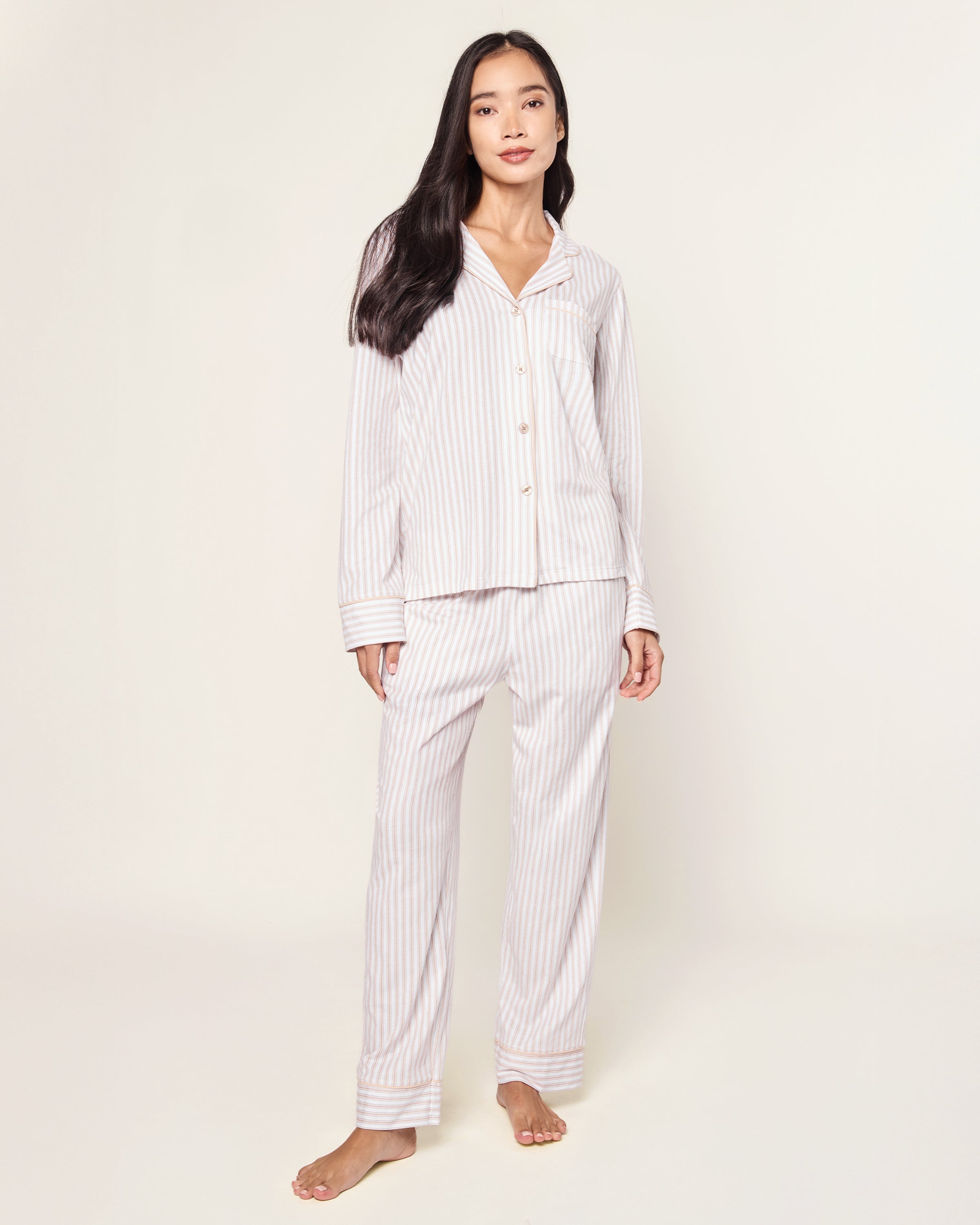 Women’s Pima Pajama Set in Camel Ticking
