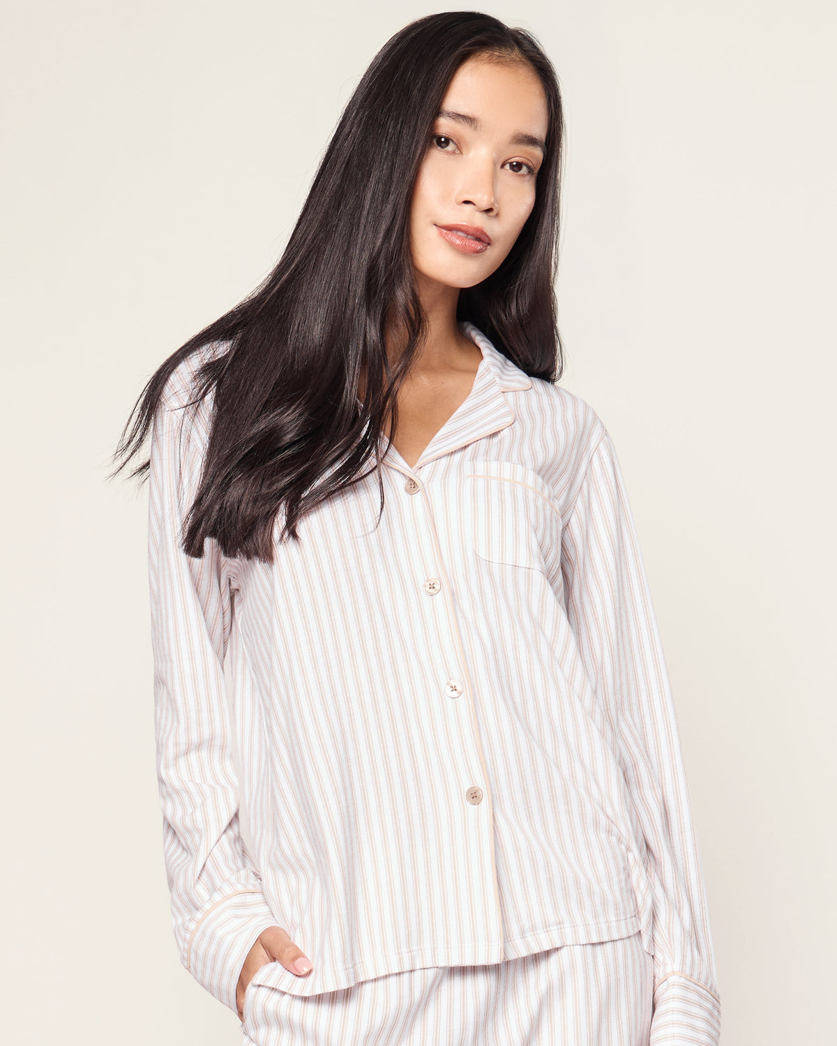 Women’s Pima Pajama Set in Camel Ticking