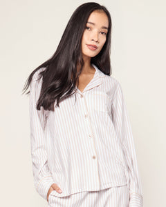 Women’s Pima Pajama Set in Camel Ticking