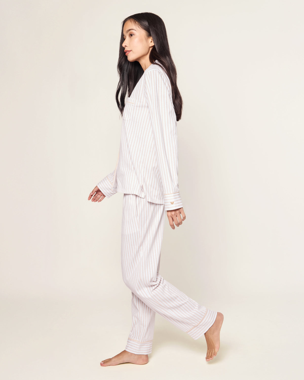 Women’s Pima Pajama Set in Camel Ticking