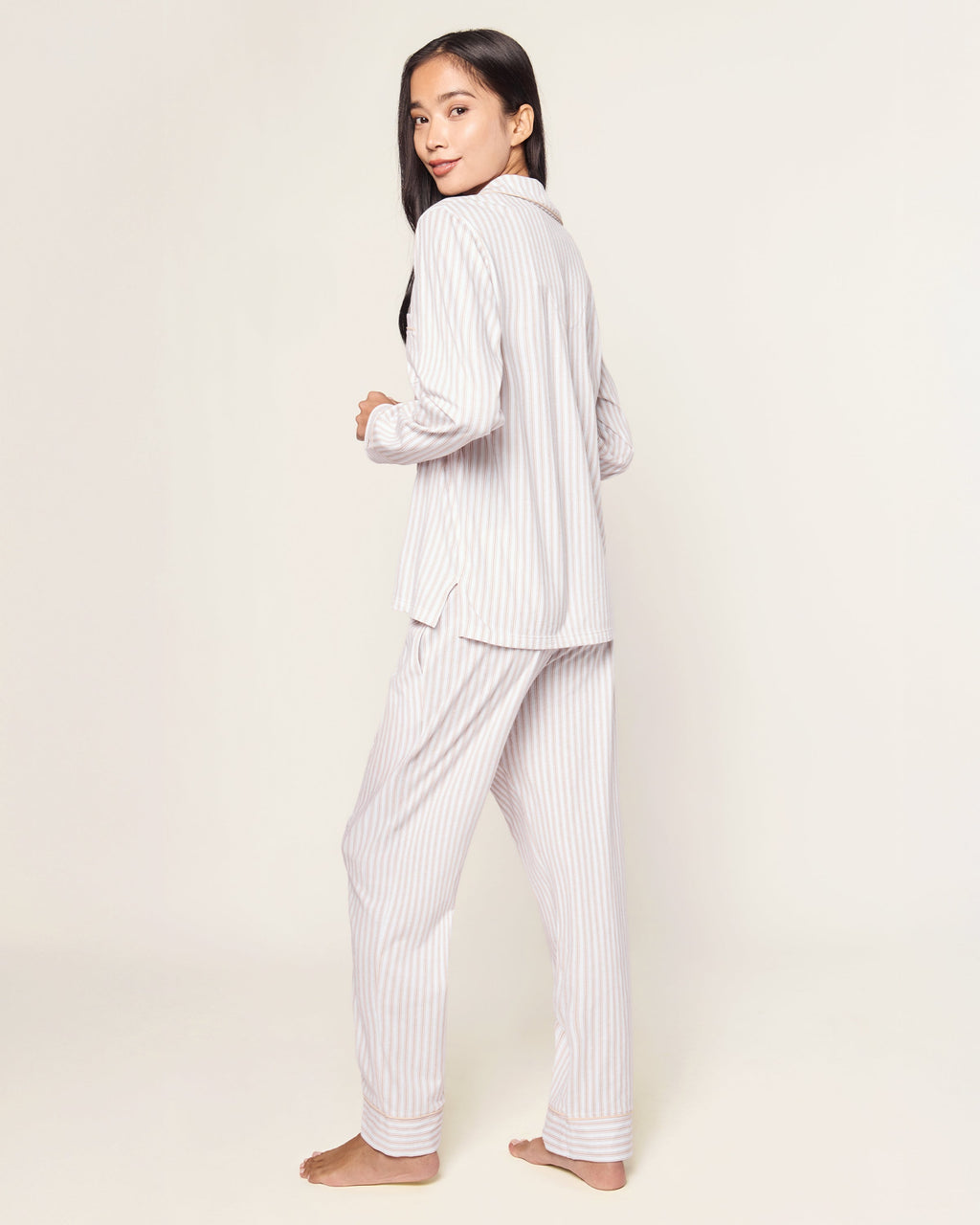 Women’s Pima Pajama Set in Camel Ticking