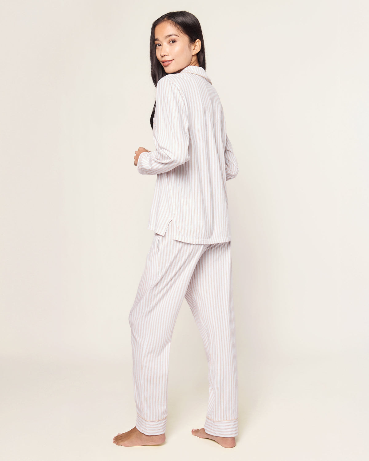 Women’s Pima Pajama Set in Camel Ticking