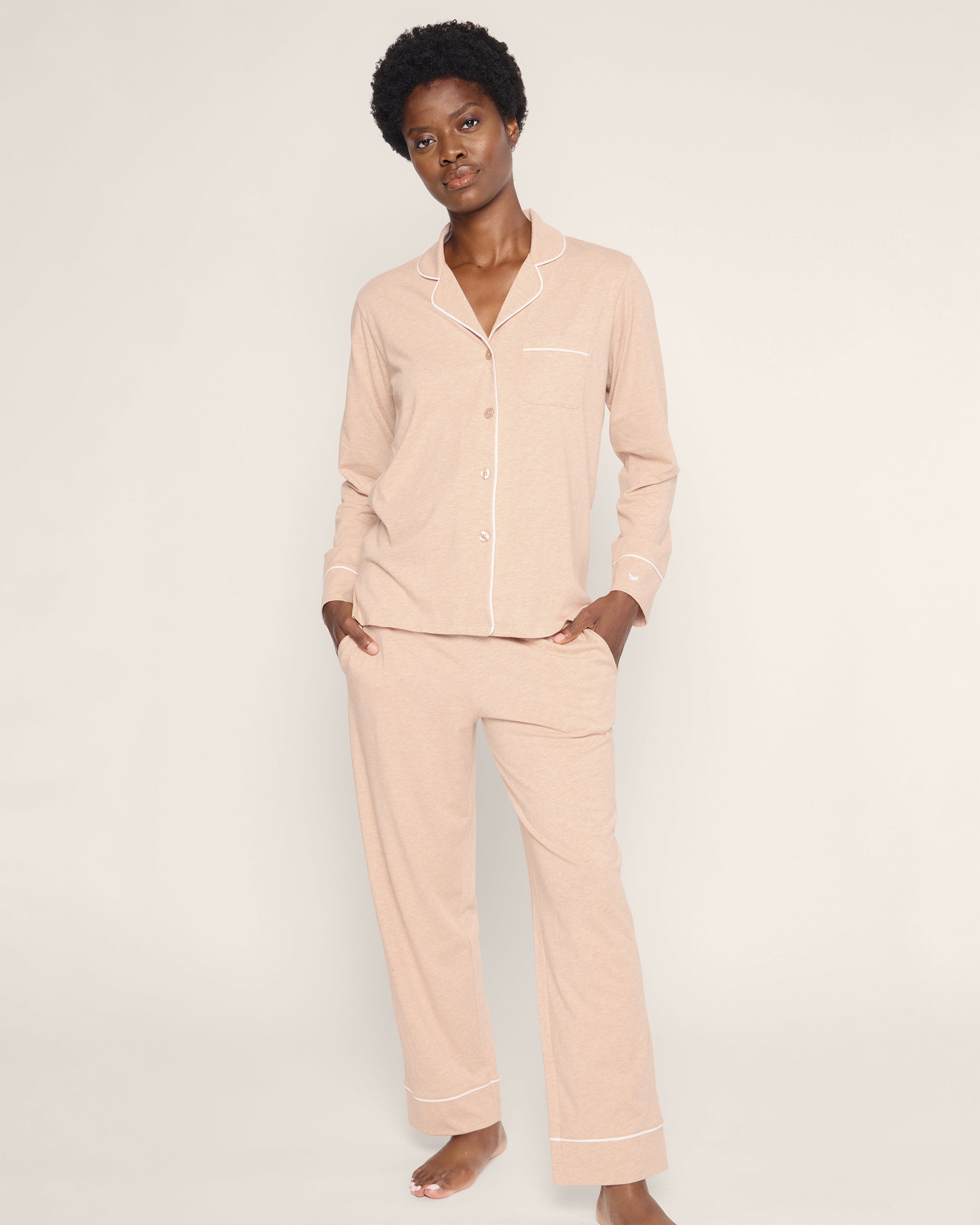 Women’s Pima Pajama Set in Camel