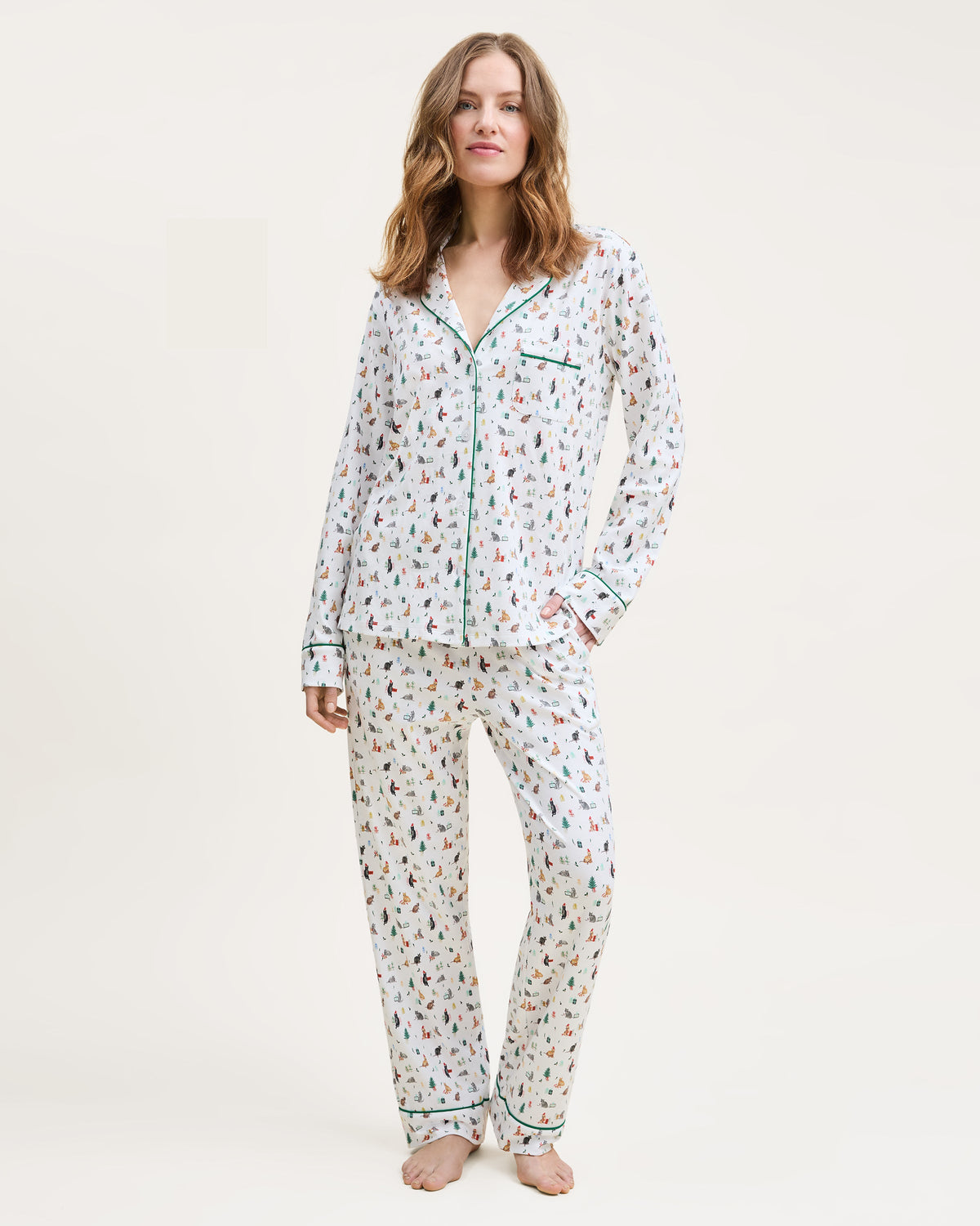 Women’s Pima Pajama Set in Merry Meow