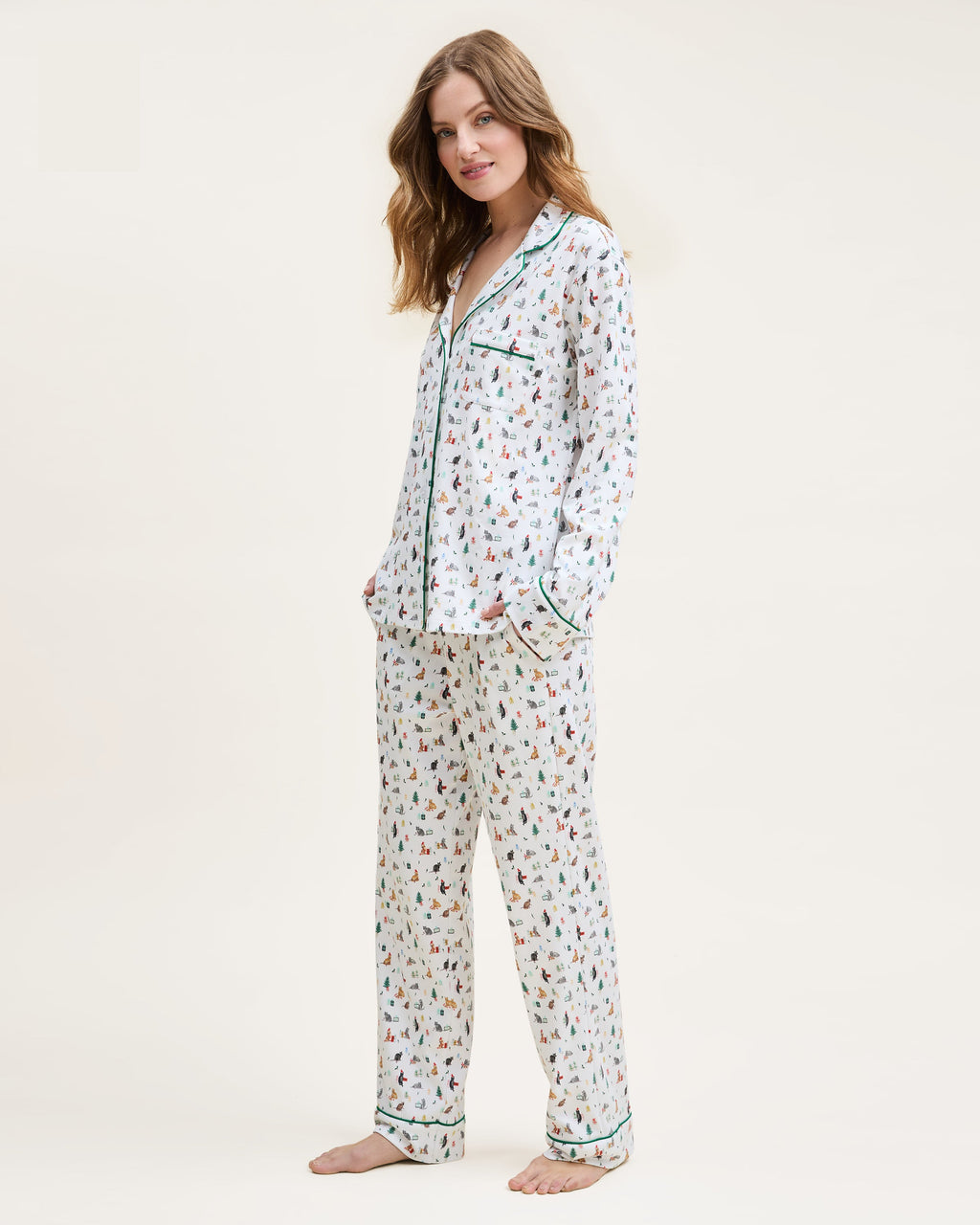 Women’s Pima Pajama Set in Merry Meow