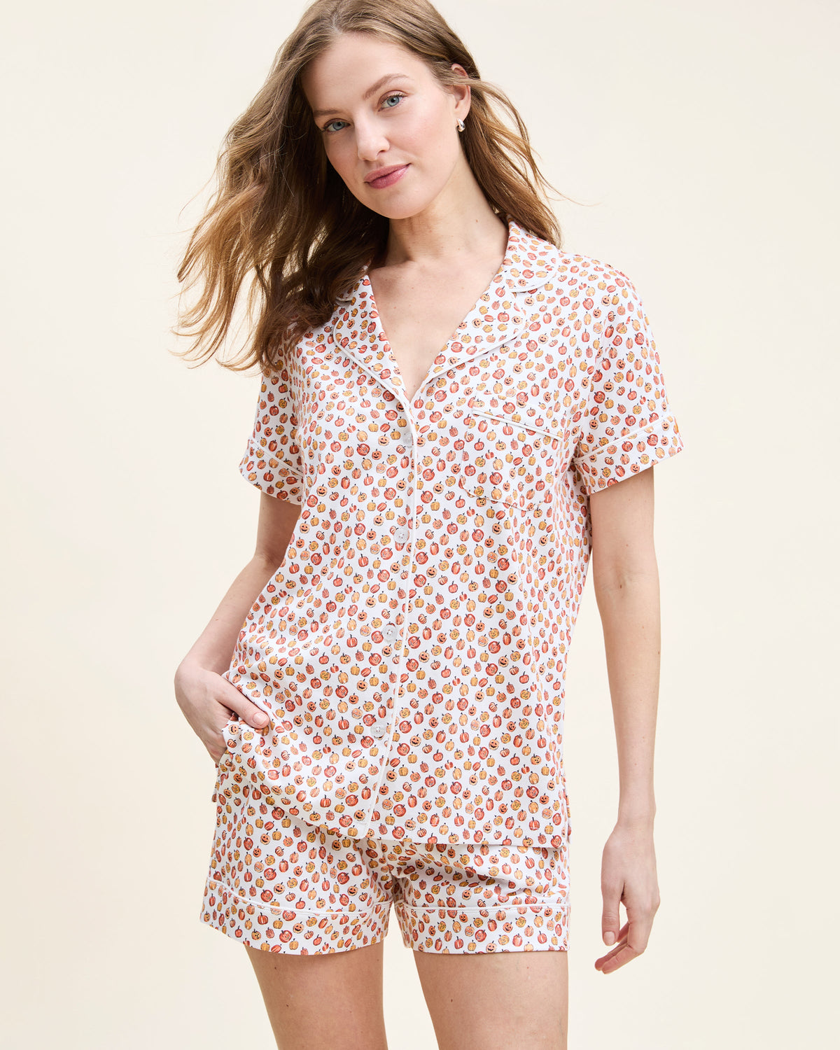 Women’s Pima Short Sleeve Short Set in Pumpkin Patch