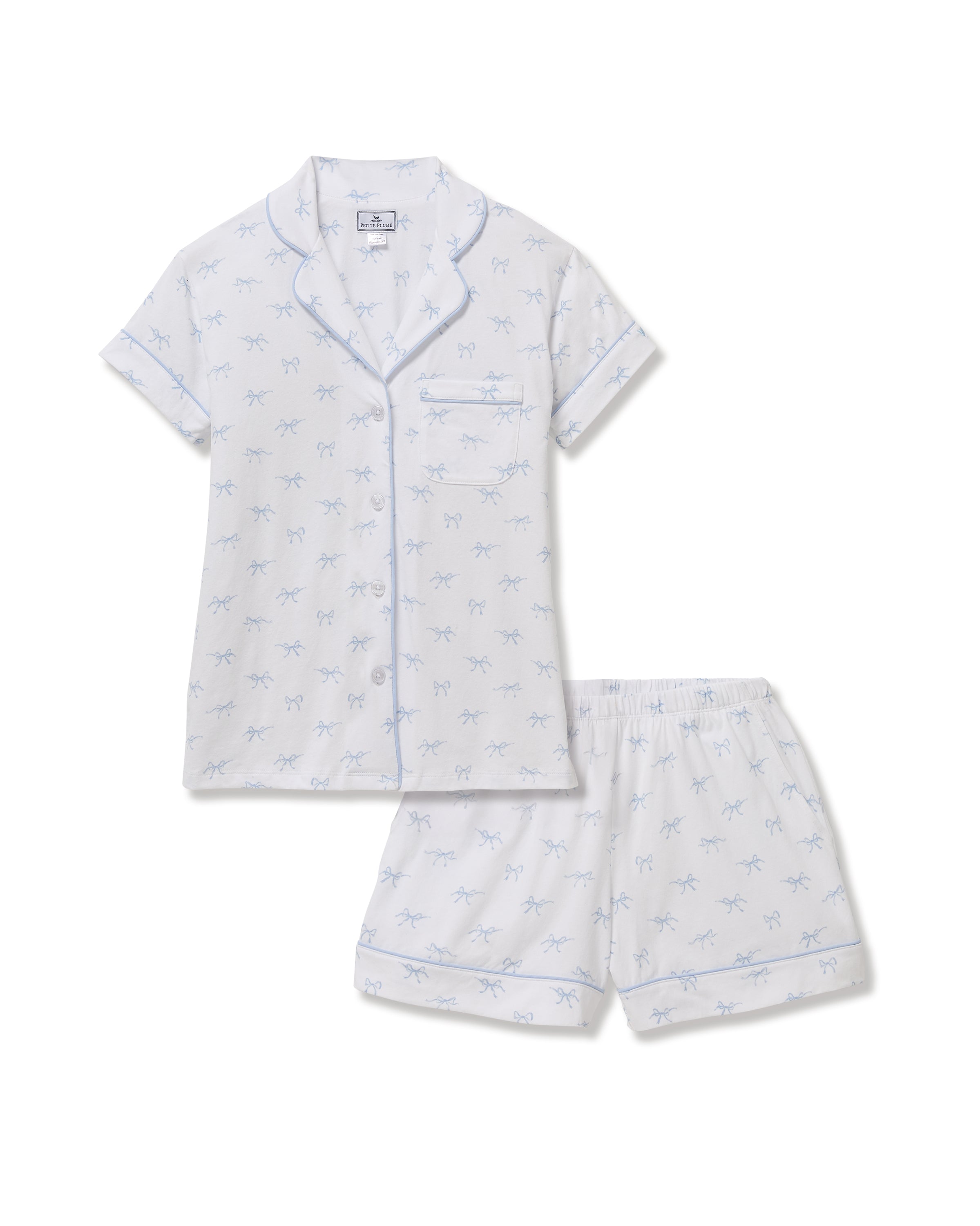 Women’s Pima Short Sleeve Short Set in Something Blue Bows