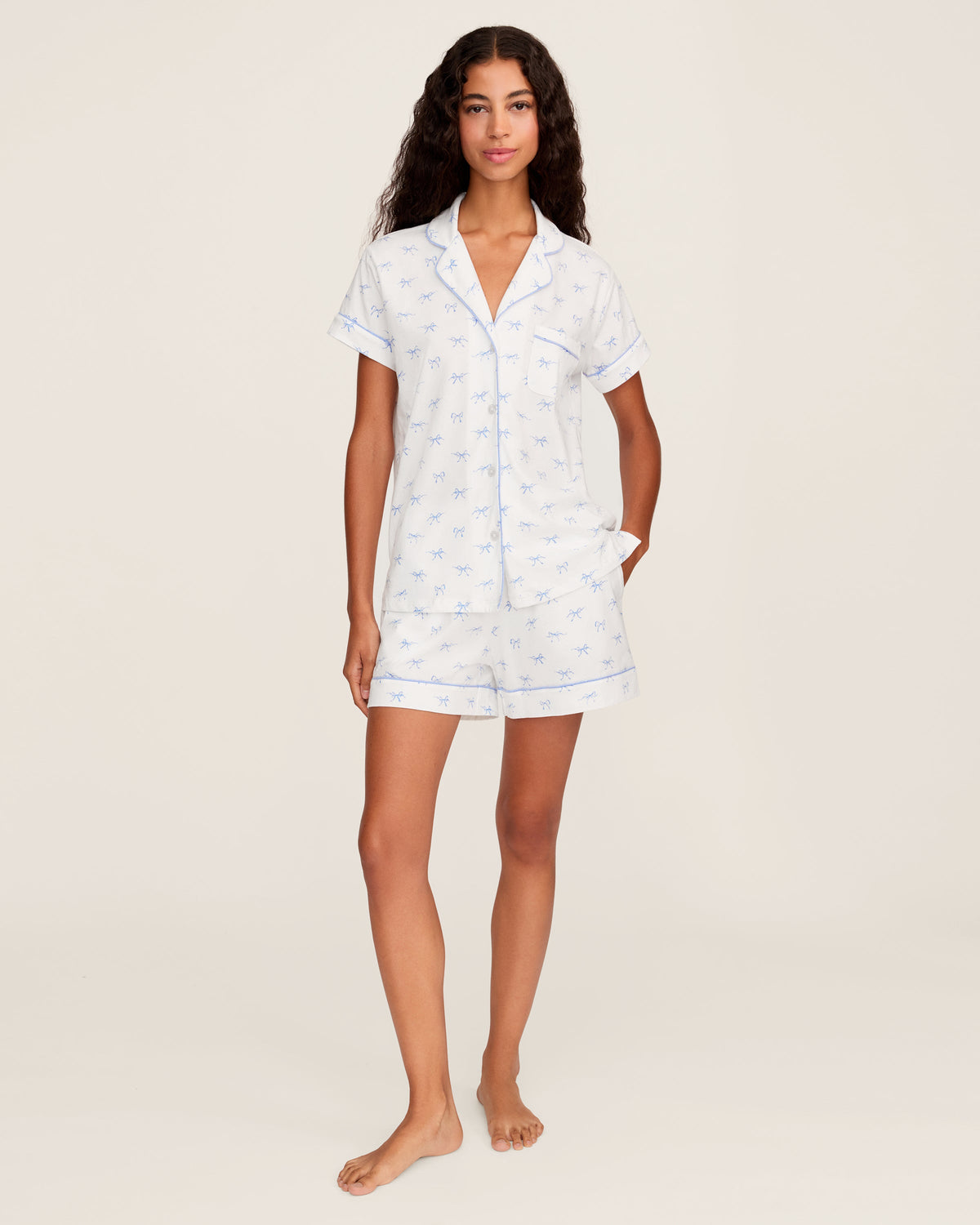 Women’s Pima Short Sleeve Short Set in Something Blue Bows