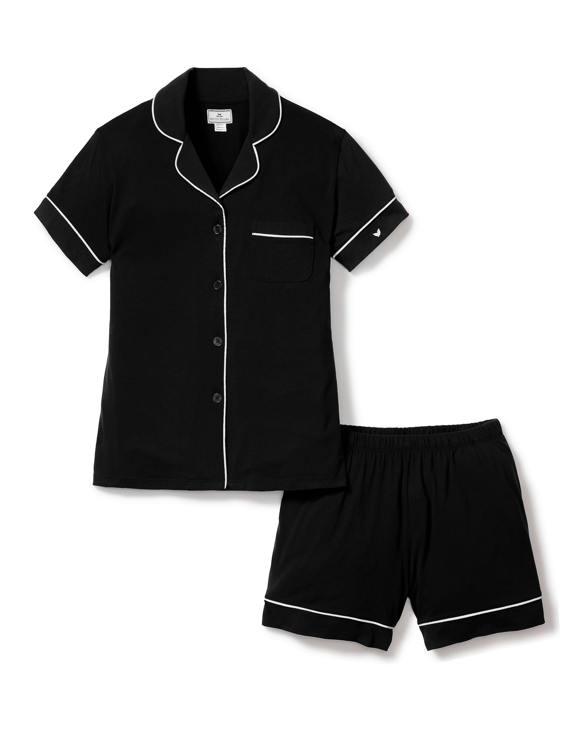 Women’s Pima Short Sleeve Short Set in Black