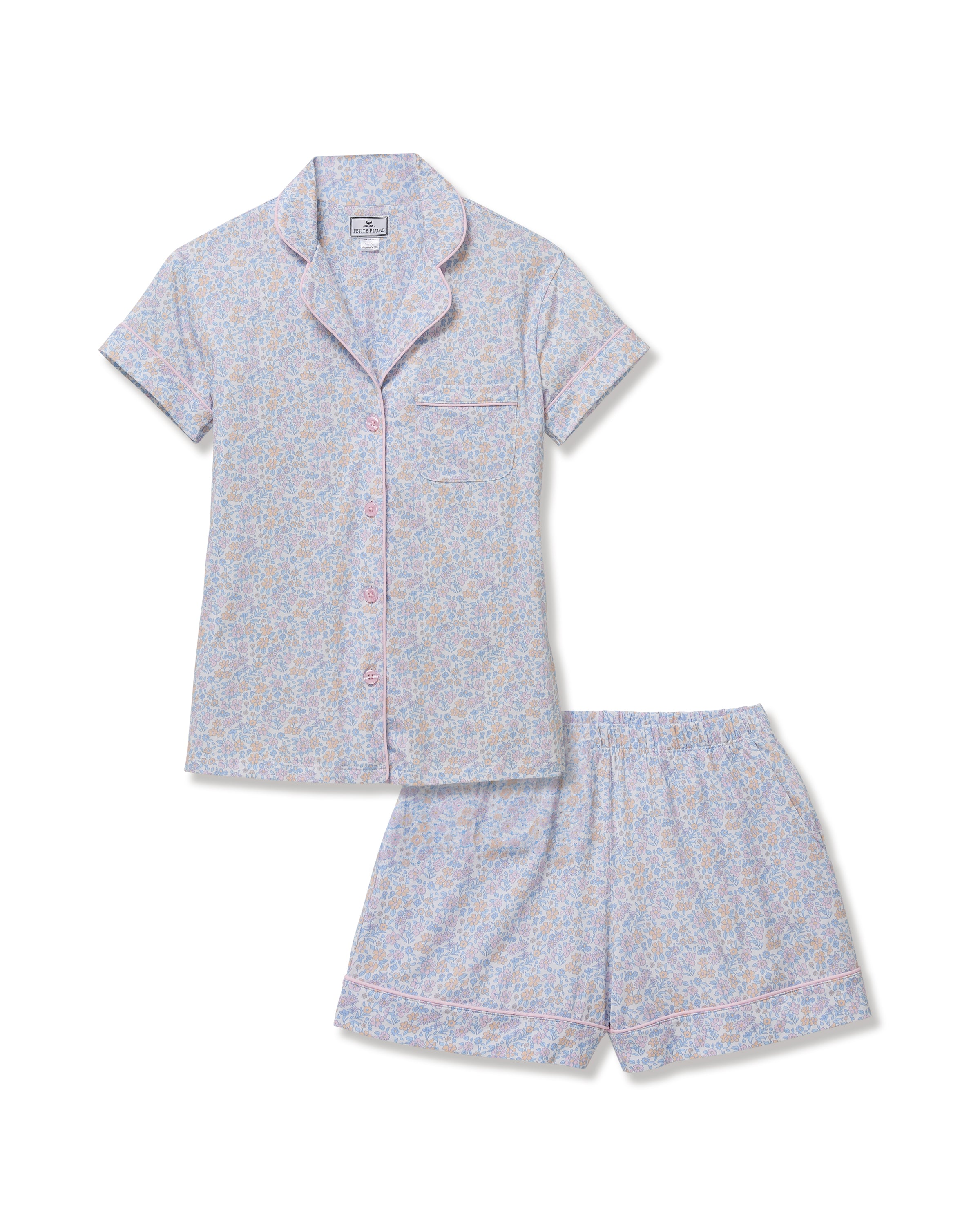 Pima Short Sleeve Short Set in Fleur Blanche