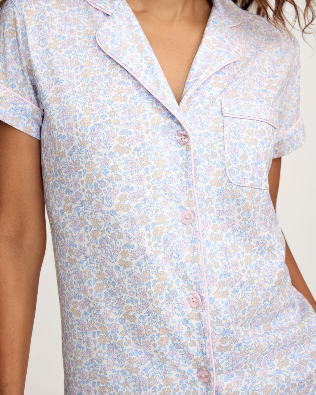 Pima Short Sleeve Short Set in Fleur Blanche