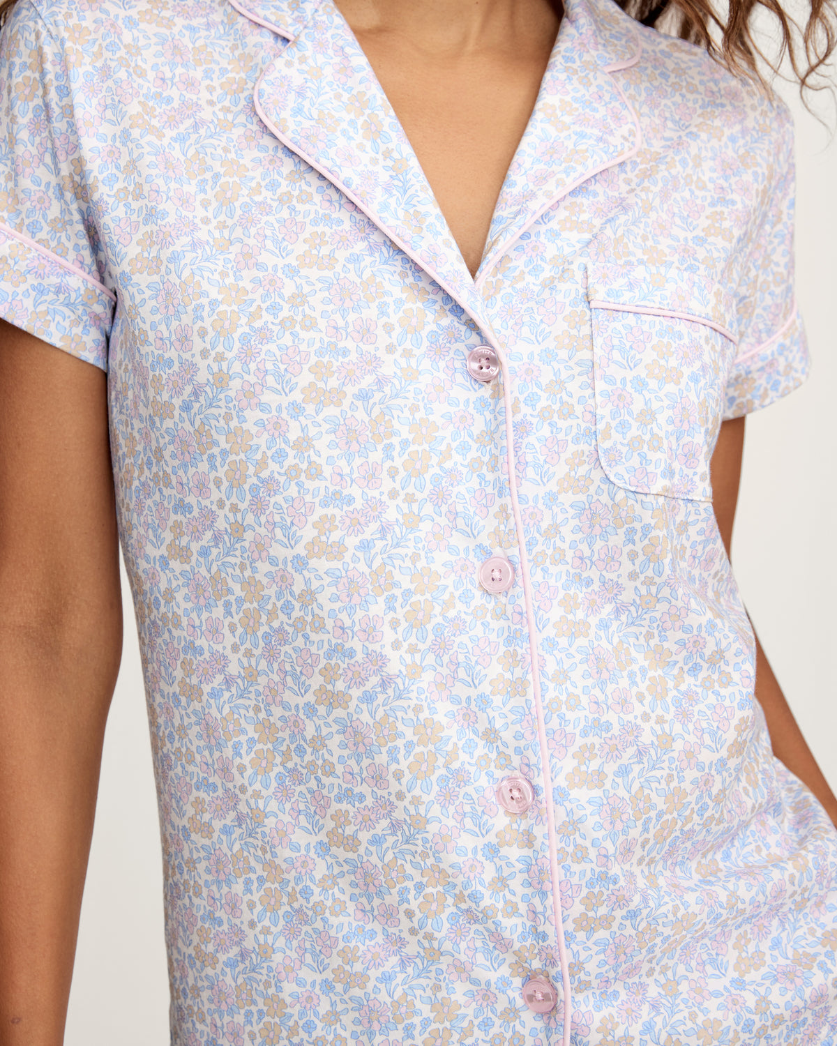 Pima Short Sleeve Short Set in Fleur Blanche