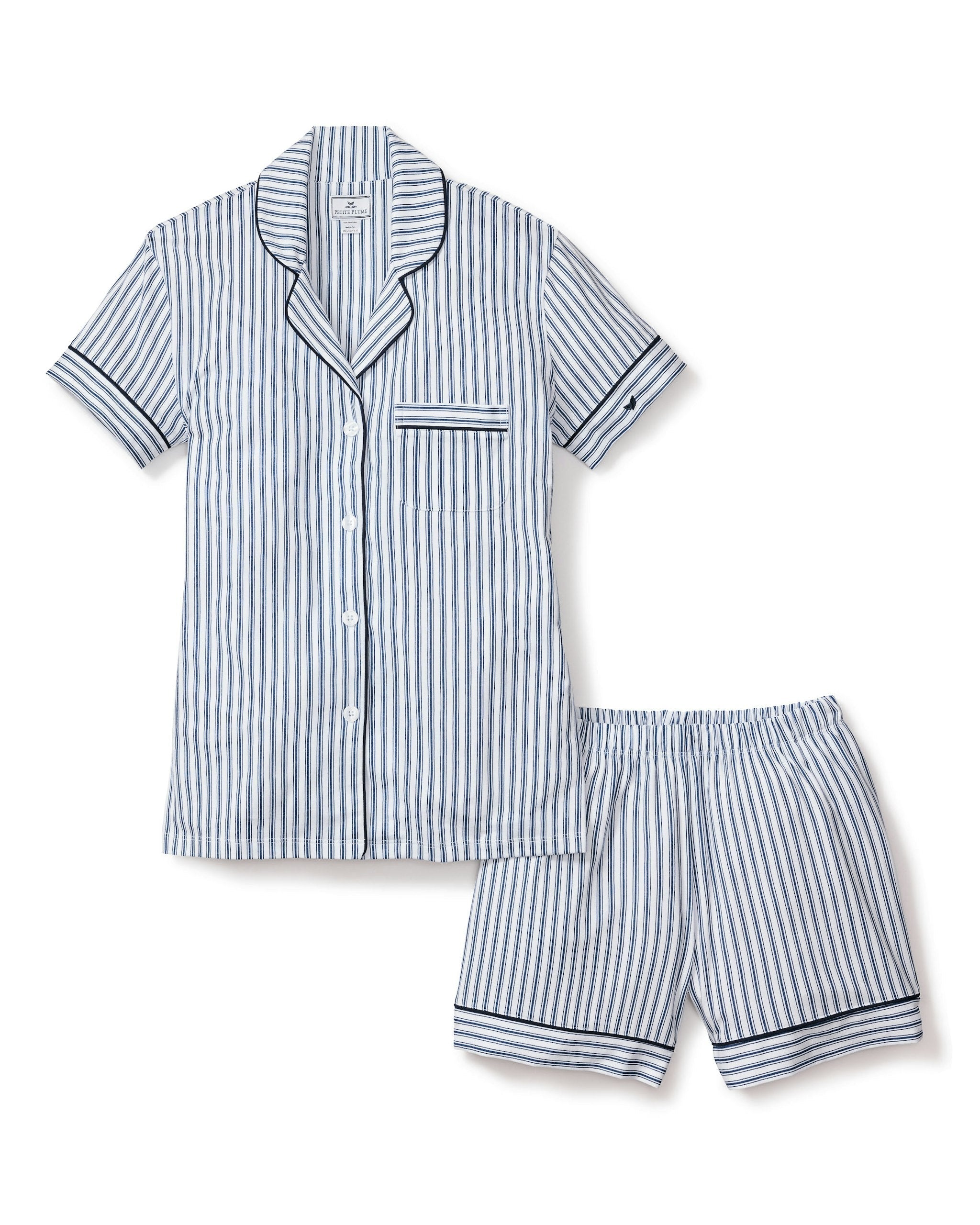 Women’s Pima Short Sleeve Short Set in Navy French Ticking