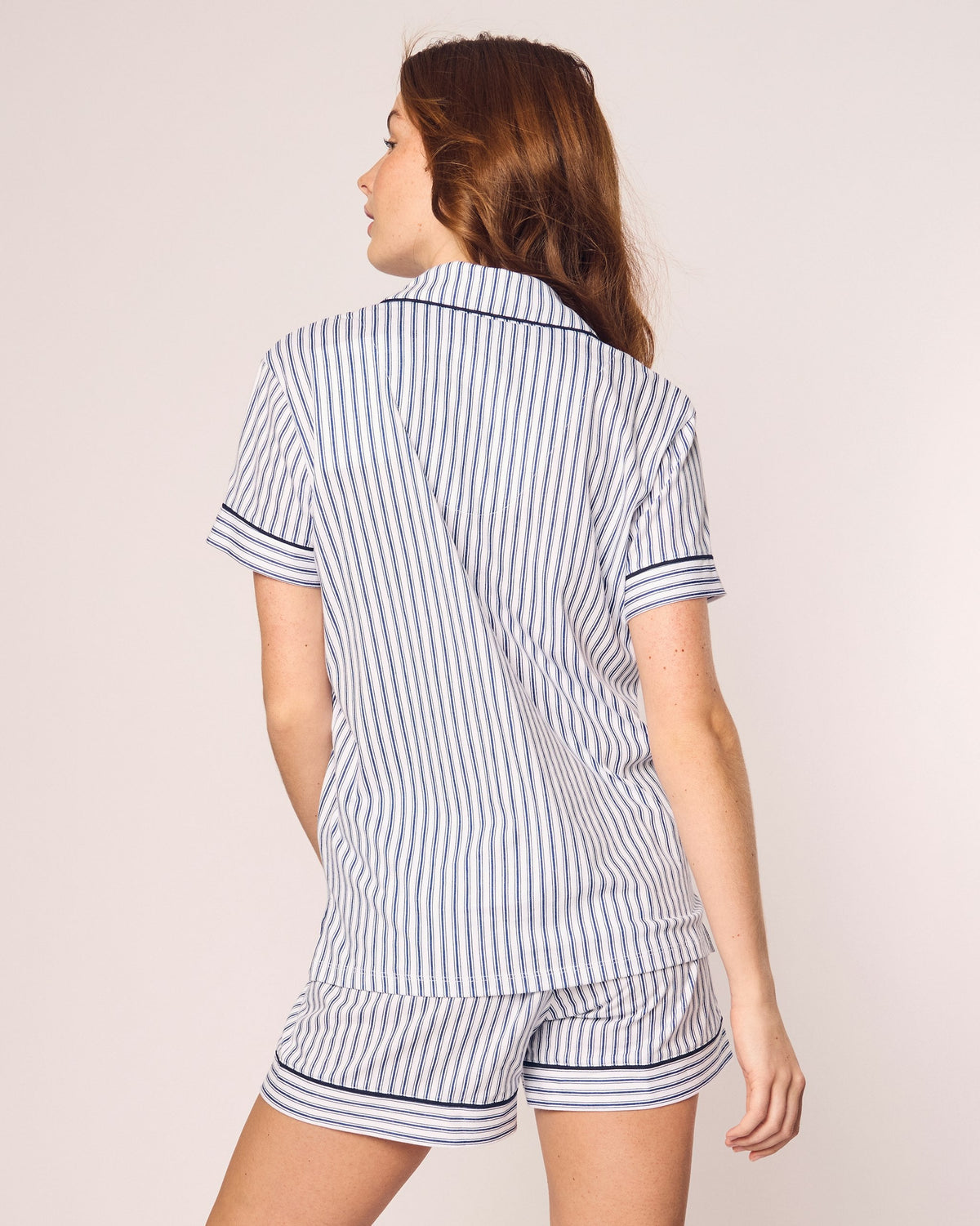 Women’s Pima Short Sleeve Short Set in Navy French Ticking