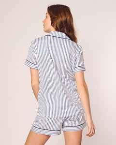 Women’s Pima Short Sleeve Short Set in Navy French Ticking