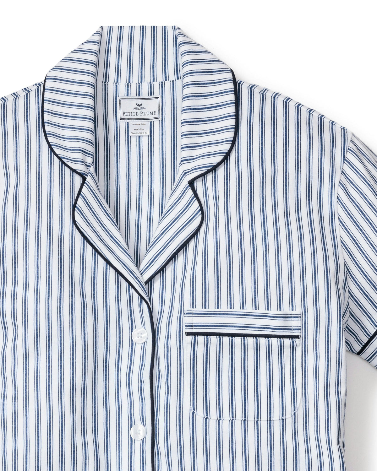 Women’s Pima Short Sleeve Short Set in Navy French Ticking
