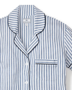 Women’s Pima Short Sleeve Short Set in Navy French Ticking