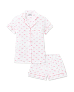 Women’s Pima Short Sleeve Short Set in Blushing Bows