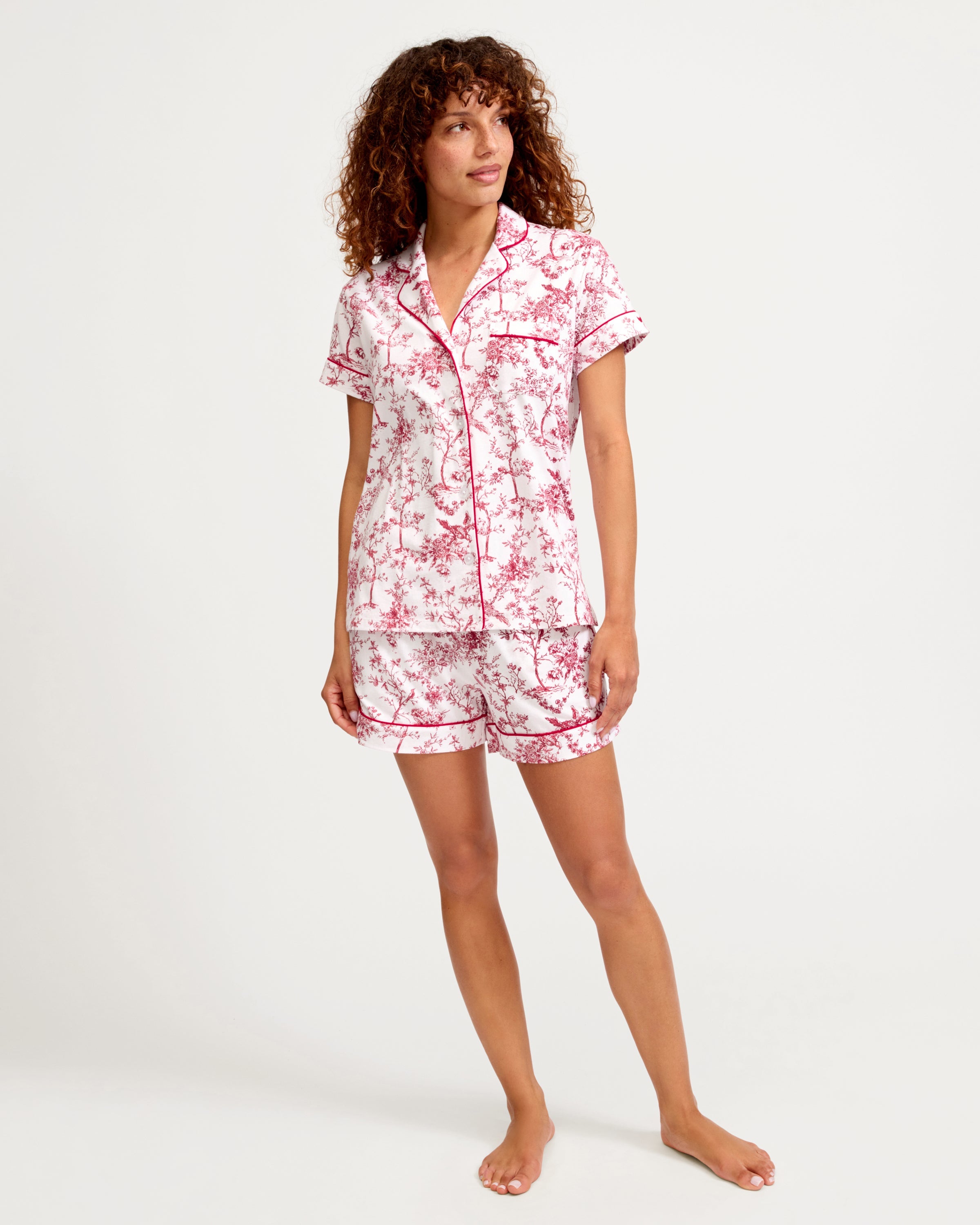 Women’s Pima Short Sleeve Short Set in Red Timeless Toile
