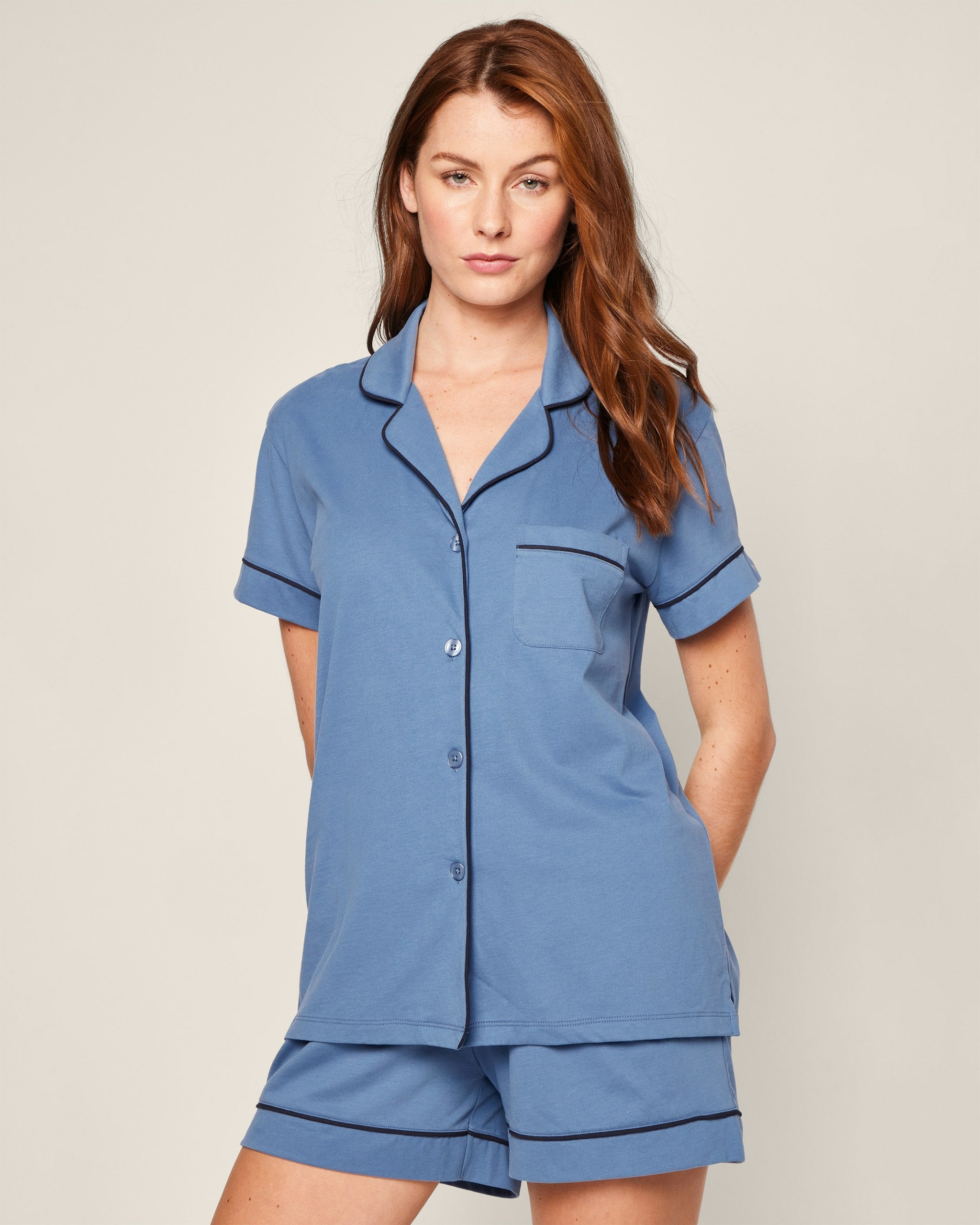 Women’s Pima Short Sleeve Short Set in Mystique Blue