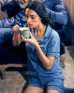 Women’s Pima Short Sleeve Short Set in Mystique Blue