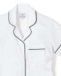 Women’s Pima Short Sleeve Short Set in White & Navy