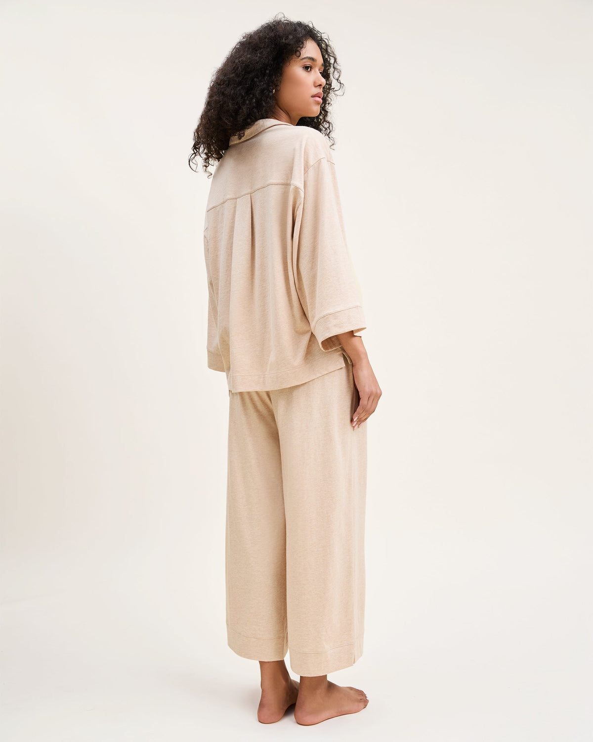 The Olivia Wide Leg Pima Pajama Set in Camel