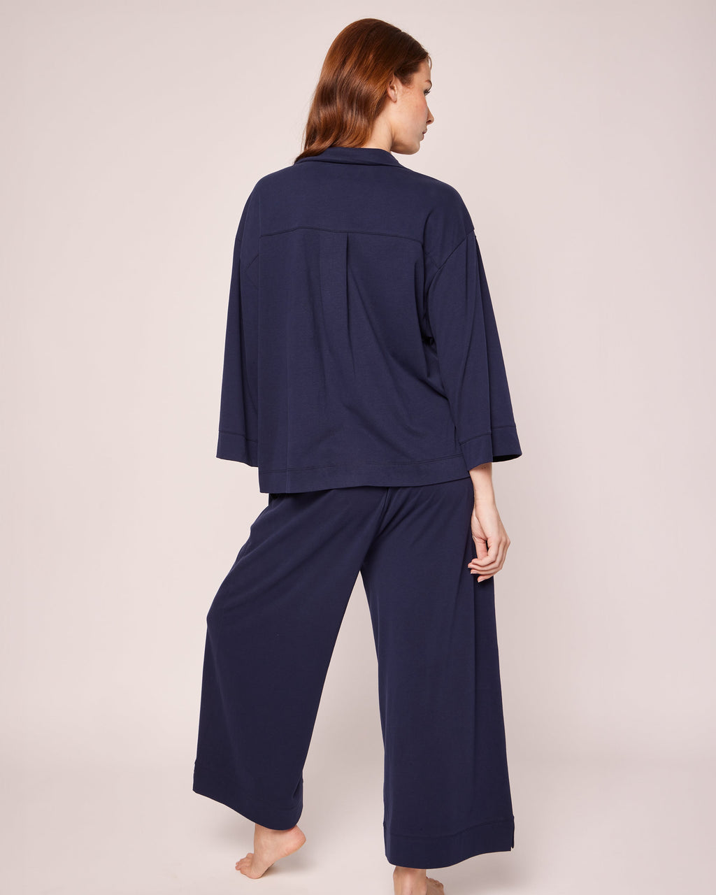 The Olivia Wide Leg Pima Pajama Set in Navy