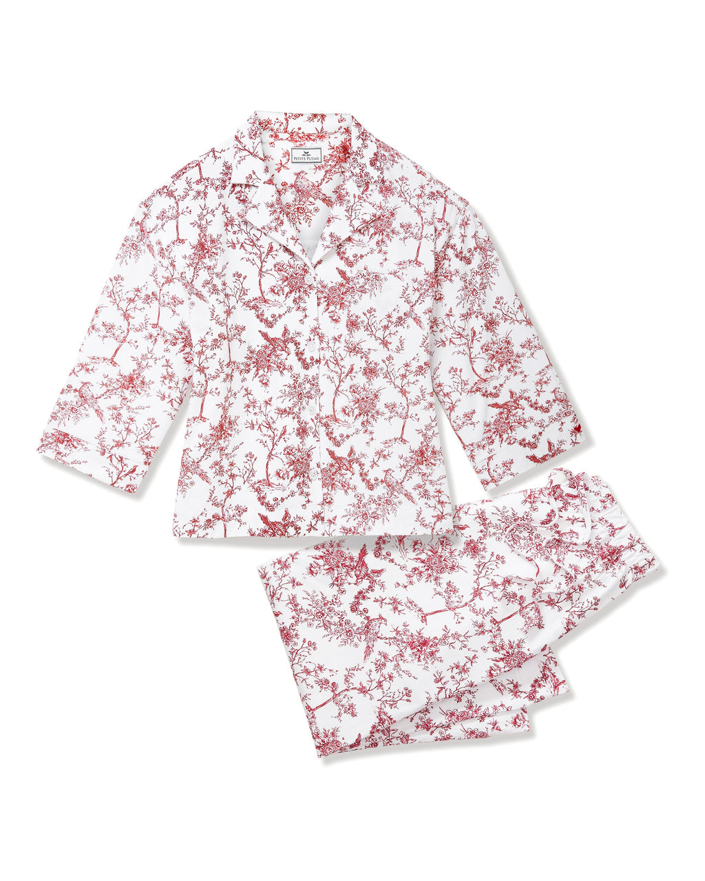 The Olivia Wide Leg Pima Pajama Set in Red Timeless Toile