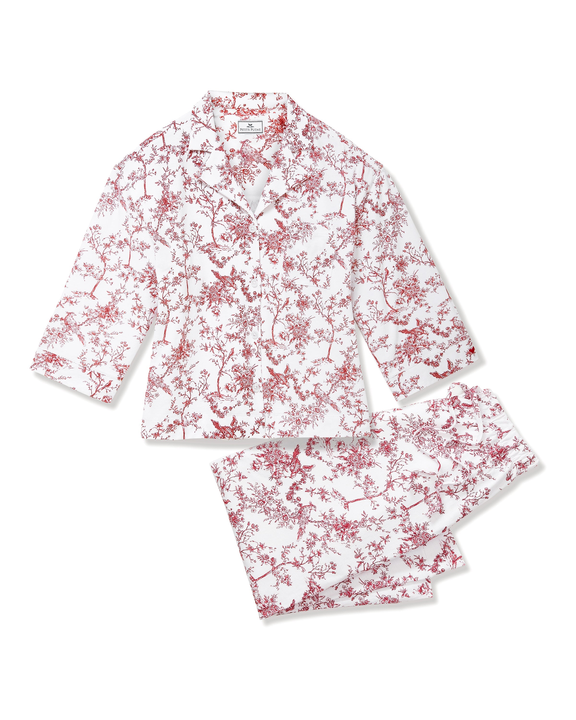 The Olivia Wide Leg Pima Pajama Set in Red Timeless Toile