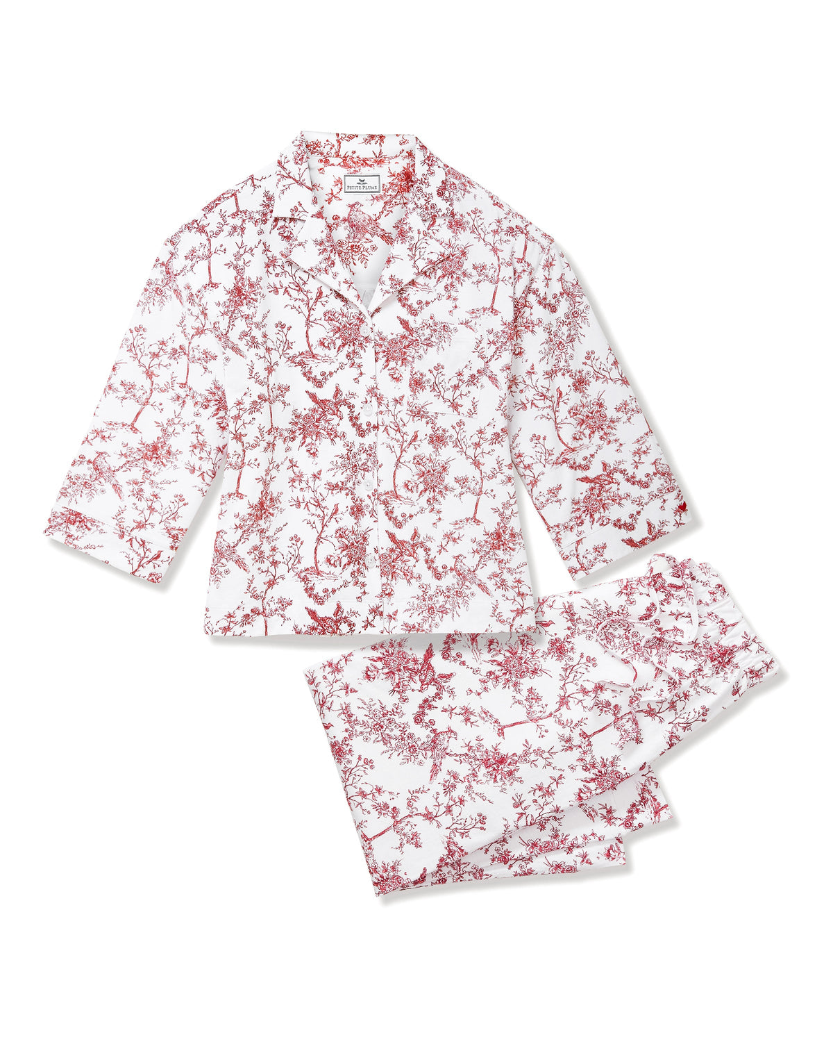 The Olivia Wide Leg Pima Pajama Set in Red Timeless Toile