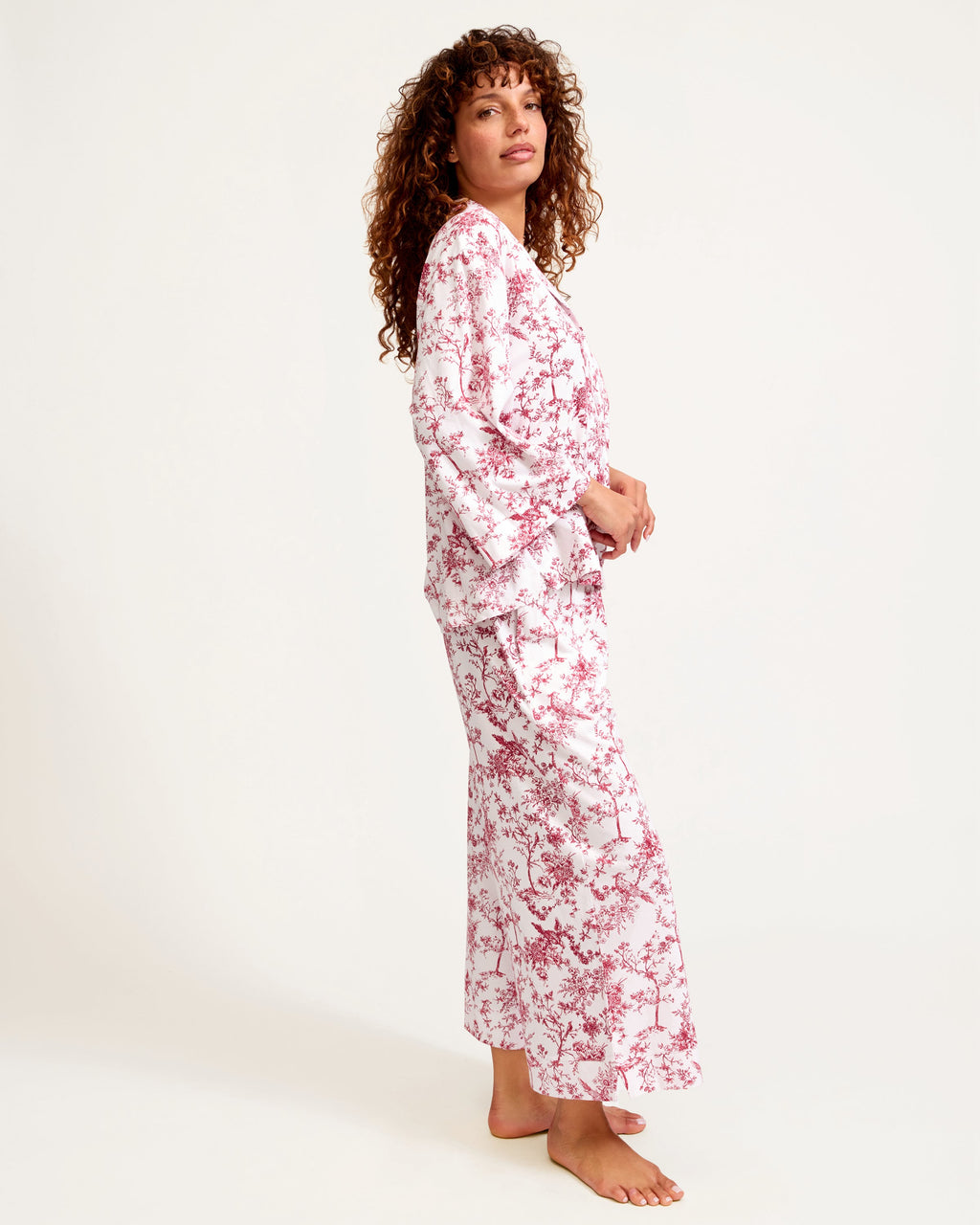 The Olivia Wide Leg Pima Pajama Set in Red Timeless Toile