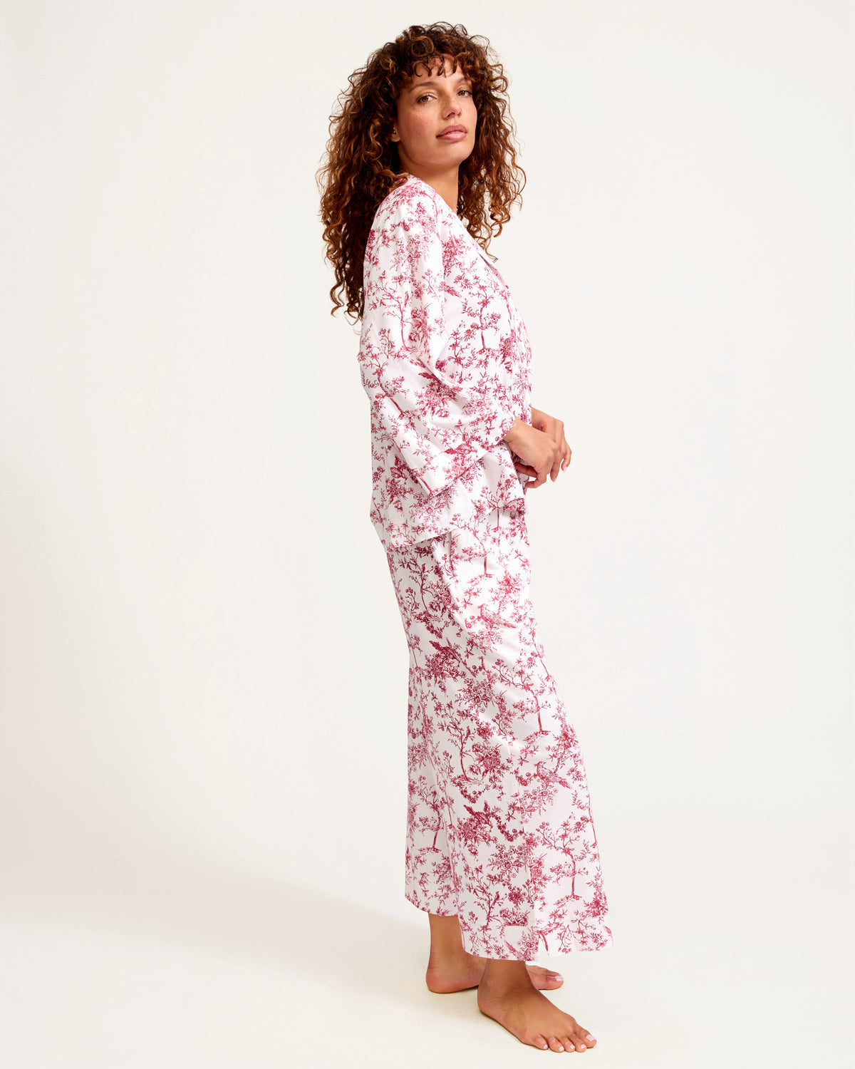 The Olivia Wide Leg Pima Pajama Set in Red Timeless Toile