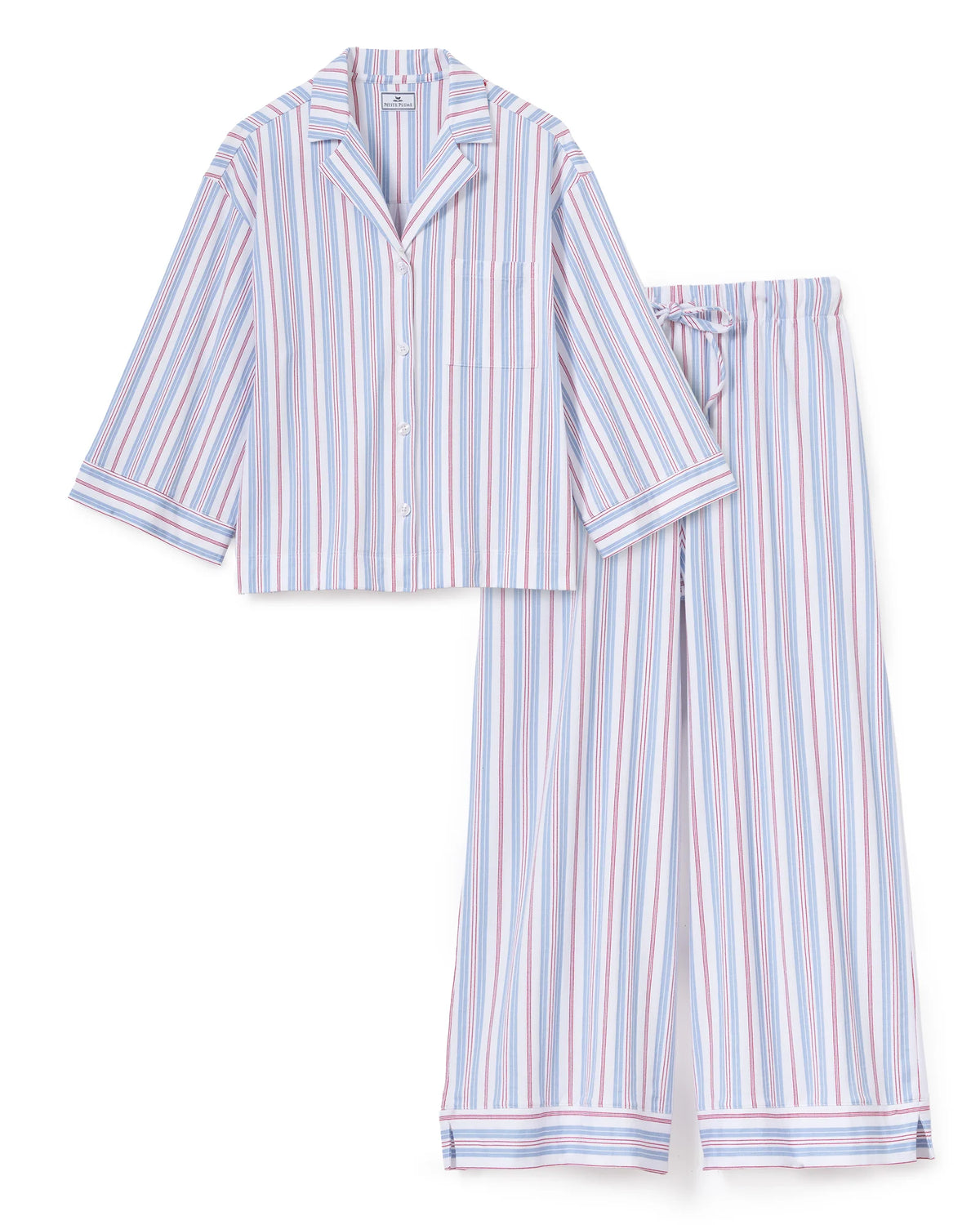 The Olivia Wide Leg Pima Pajama Set in Vintage French Stripes