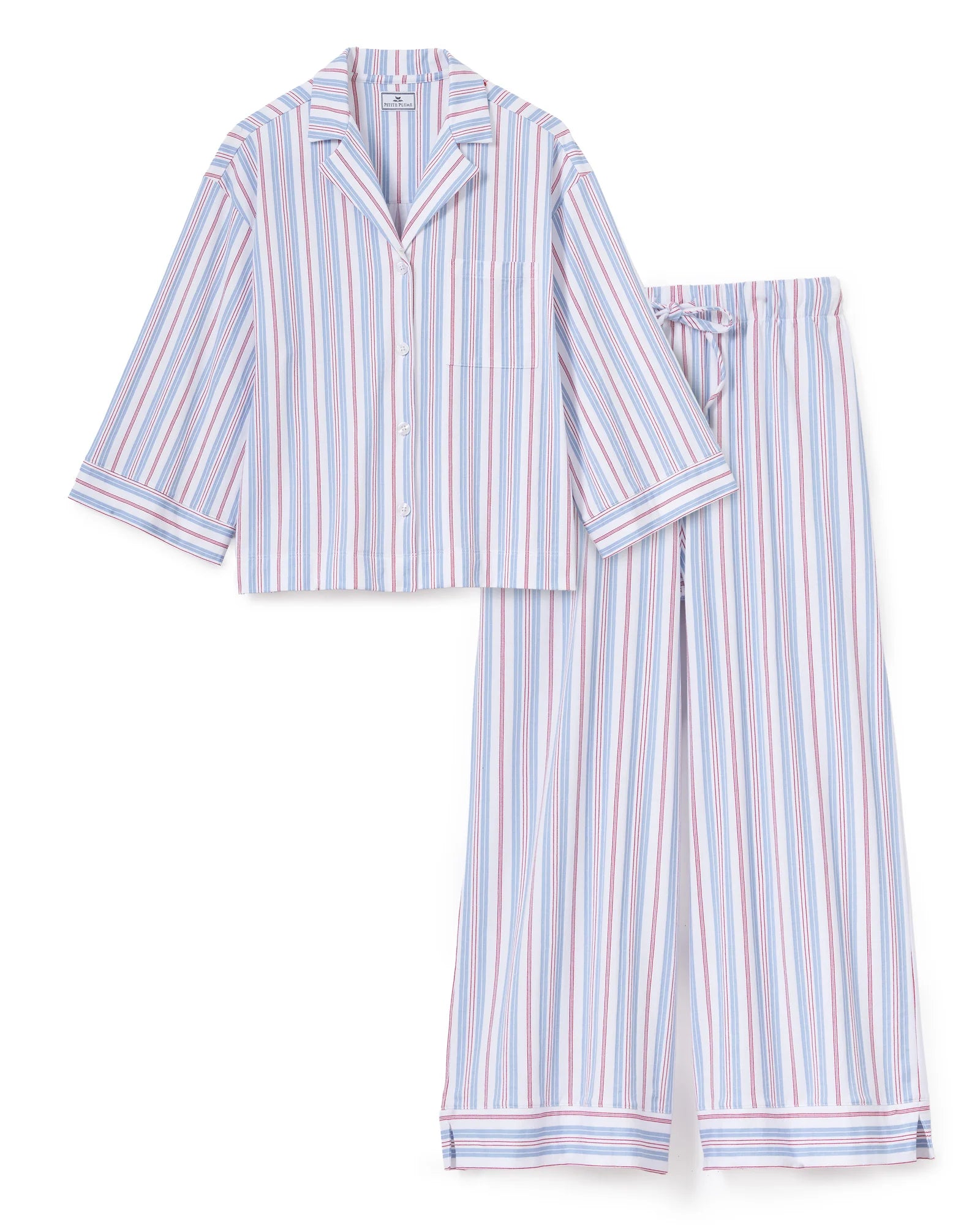 The Olivia Wide Leg Pima Pajama Set in Vintage French Stripes