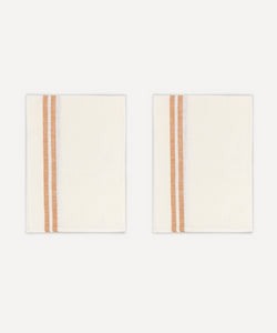 Rebecca Udall Pair of Striped Linen Tea Towels, Burnt Orange, Ivory Background