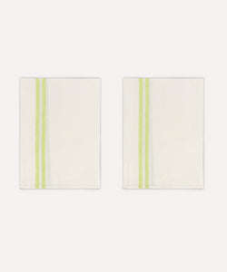 Rebecca Udall Pair of Striped Linen Tea Towels, Apple Green, Ivory Background